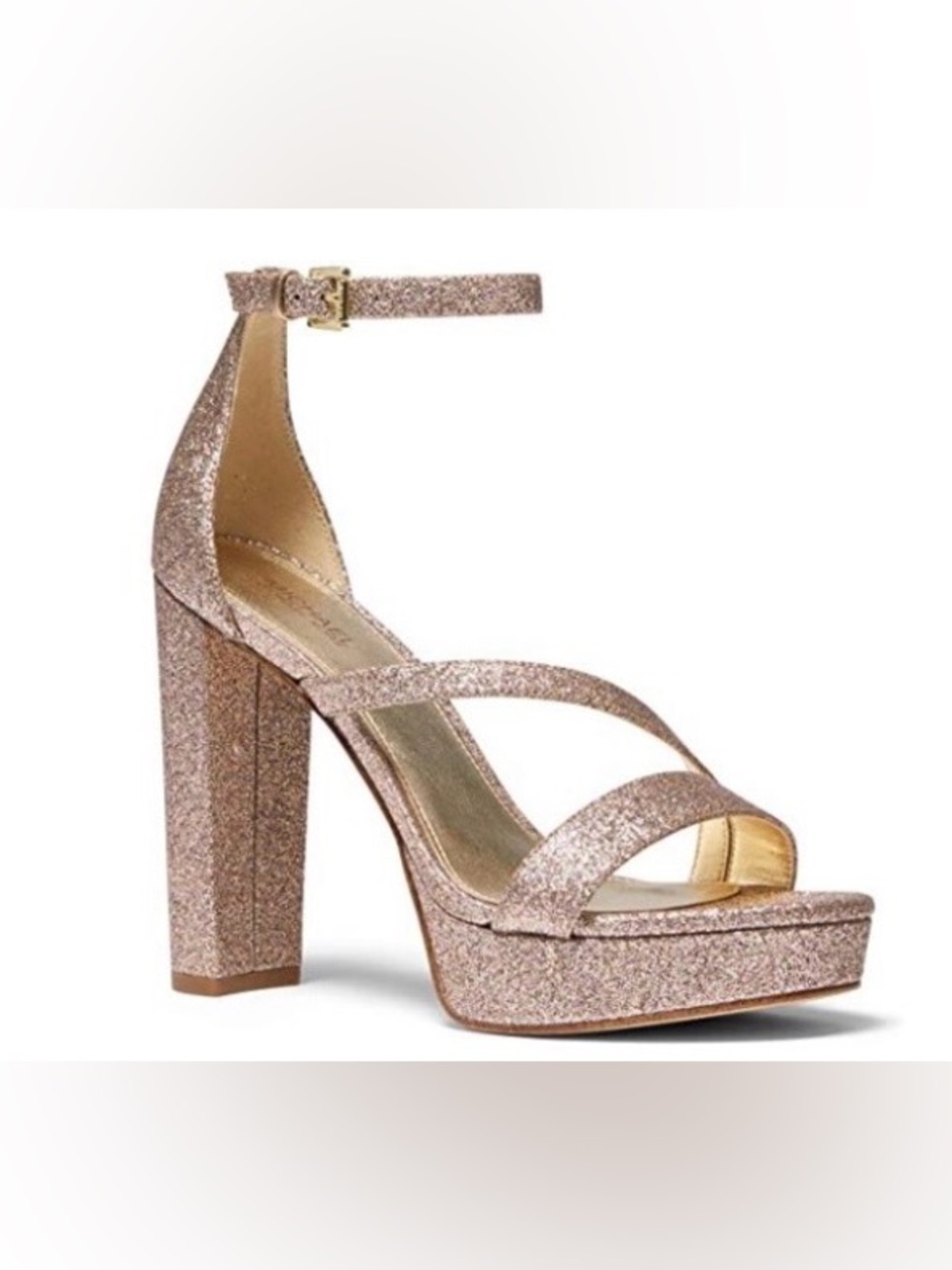 Michael Kors Tanner Glitter Platform Sandals in Rose Gold